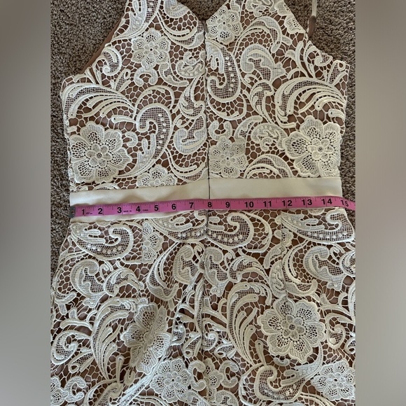 Dress The Population White and Nude Lace Ava Dress - V Neck Mini - Picture 9 of 16